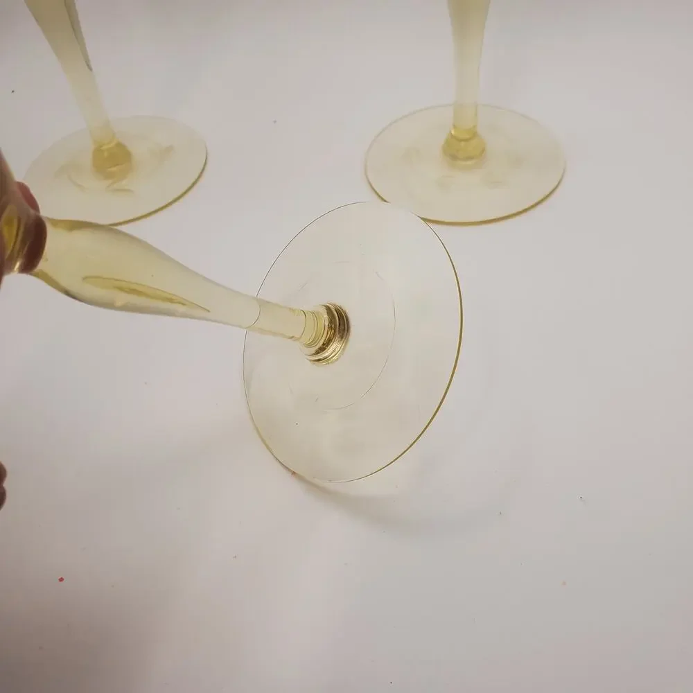 3 Elegant Tiffin-Franciscan Etched Wine‎ Glasses Mandarin Yellow Topaz Gold